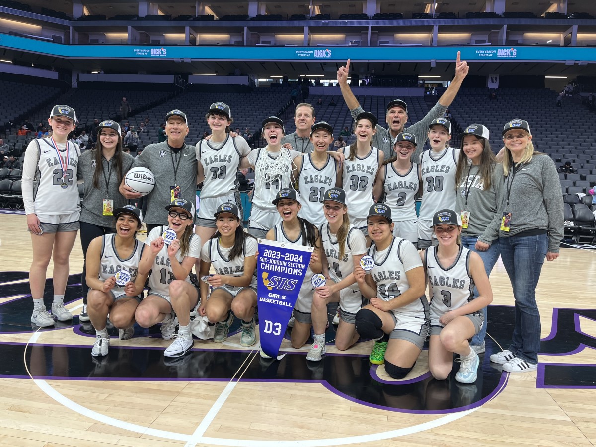 Vista Del Lago's Sac-Joaquin Section title team on the floor of Golden 1 Center